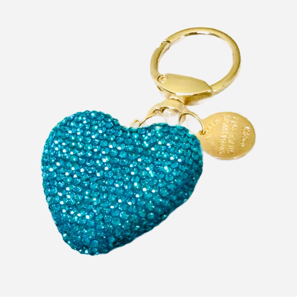 Blingy Gold and Blue Heart Bag Charm/ Bag Keychain